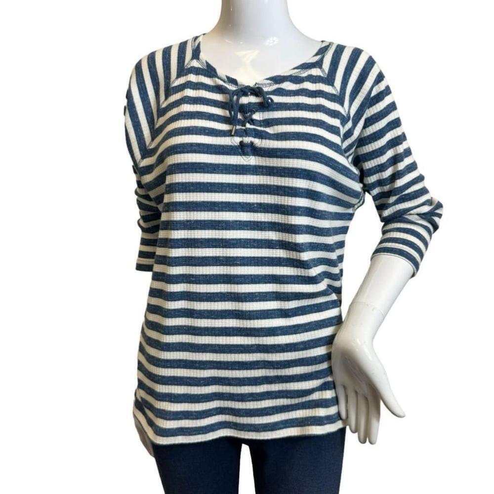 Women's Chaps Blue and White Striped Top - Size M